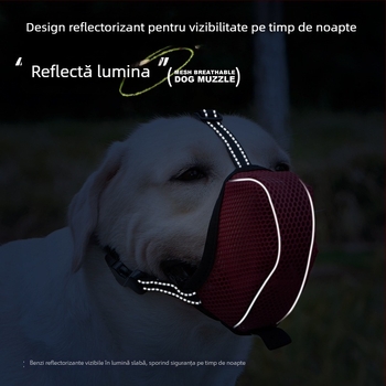 Mască de câine din plasă respirabilă, reflectorizantă – previne mușcătura, mestecatul și lătratul – reglabilă