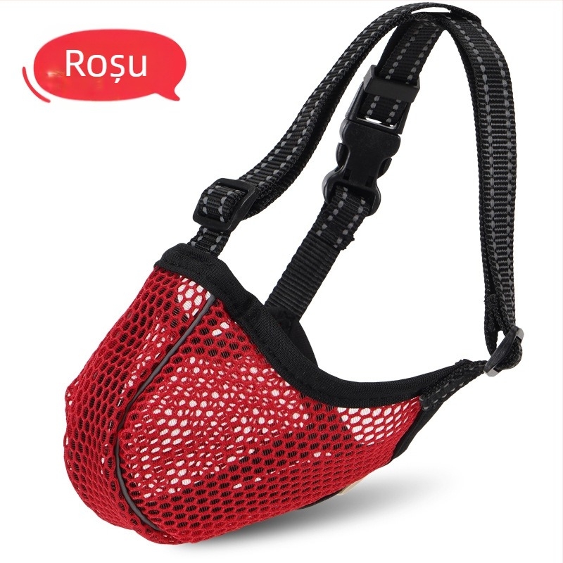 Mască de câine din plasă respirabilă, reflectorizantă – previne mușcătura, mestecatul și lătratul – reglabilă