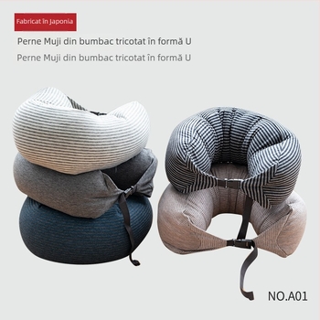 Pernă cervicală în formă de U pentru călătorii, umplutură din bucăți de spumă, țesătură 100% bumbac, stil japonez, pentru adulți