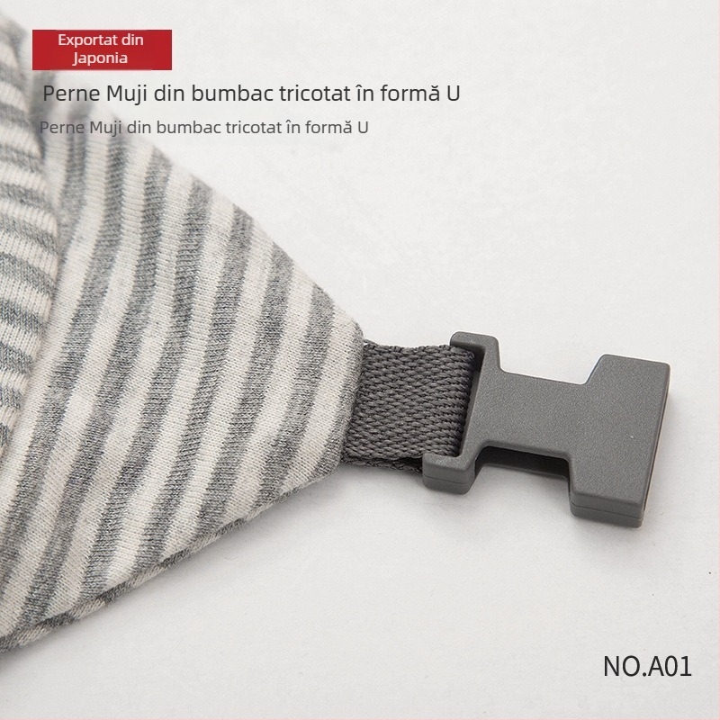 Pernă cervicală în formă de U pentru călătorii, umplutură din bucăți de spumă, țesătură 100% bumbac, stil japonez, pentru adulți