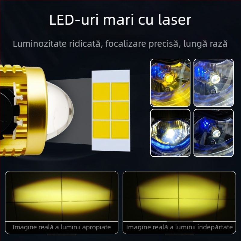 Far de motocicletă LED H4 cu lentilă fish-eye, carcasă din aluminiu, 12V, 30W