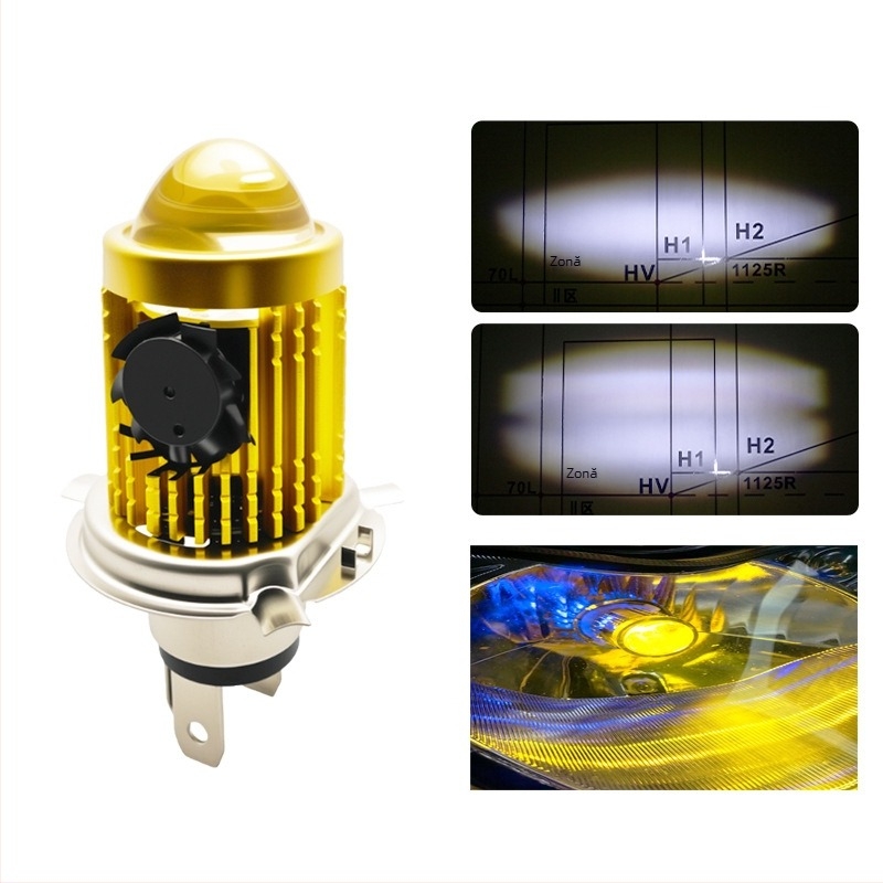 Far de motocicletă LED H4 cu lentilă fish-eye, carcasă din aluminiu, 12V, 30W