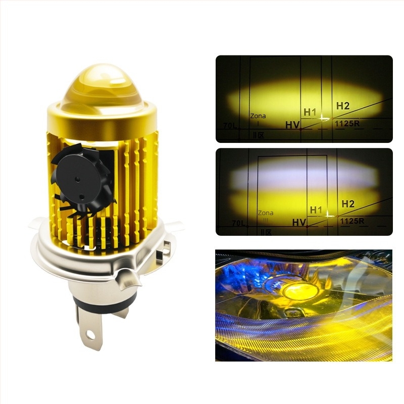 Far de motocicletă LED H4 cu lentilă fish-eye, carcasă din aluminiu, 12V, 30W