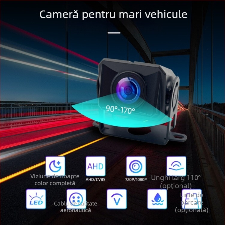 Cameră de recul pentru camion, impermeabilă, 1080p AHD, vedere nocturnă, unghi larg