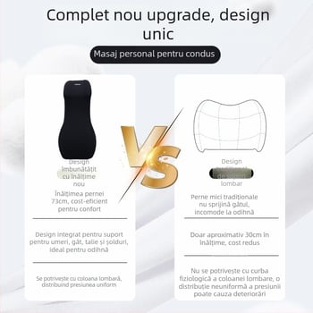 Perna de susținere lombară pentru mașină cu tetieră integrată, design dintr‑un singur pies, umplutură din bumbac cu memorie, suport pentru șezutul șoferului