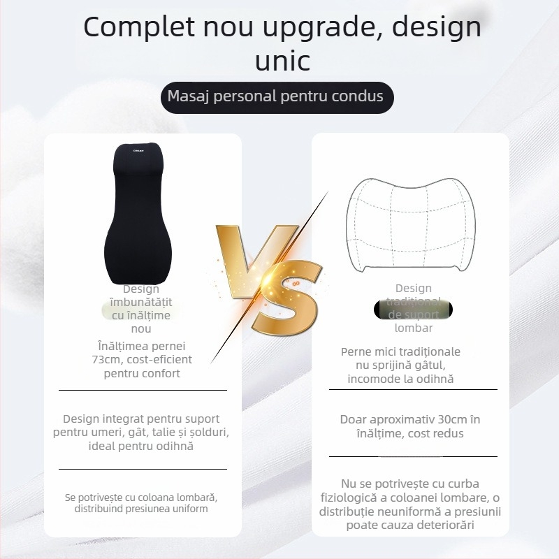 Perna de susținere lombară pentru mașină cu tetieră integrată, design dintr‑un singur pies, umplutură din bumbac cu memorie, suport pentru șezutul șoferului