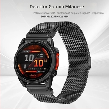 Hyf Curea Milană din oțel inoxidabil pentru Garmin Fenix 8/7X – interfețe 20/22/26 mm, închidere magnetică