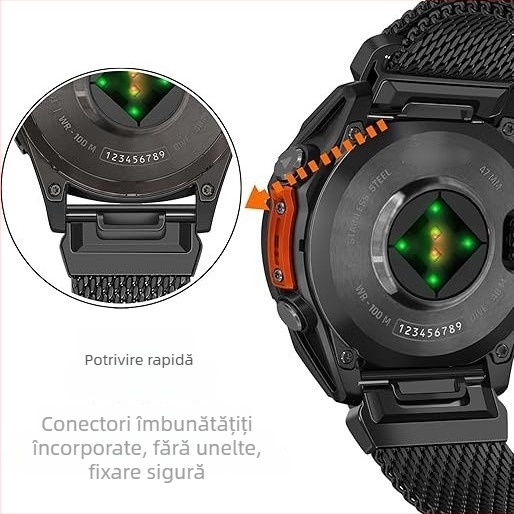 Hyf Curea Milană din oțel inoxidabil pentru Garmin Fenix 8/7X – interfețe 20/22/26 mm, închidere magnetică