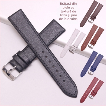 Kexin curea de ceas din piele naturală pentru bărbați, textură lychee, piele de vițel, ultra-subțire, cu știfturi de prindere