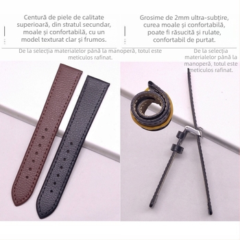 Kexin curea de ceas din piele naturală pentru bărbați, textură lychee, piele de vițel, ultra-subțire, cu știfturi de prindere