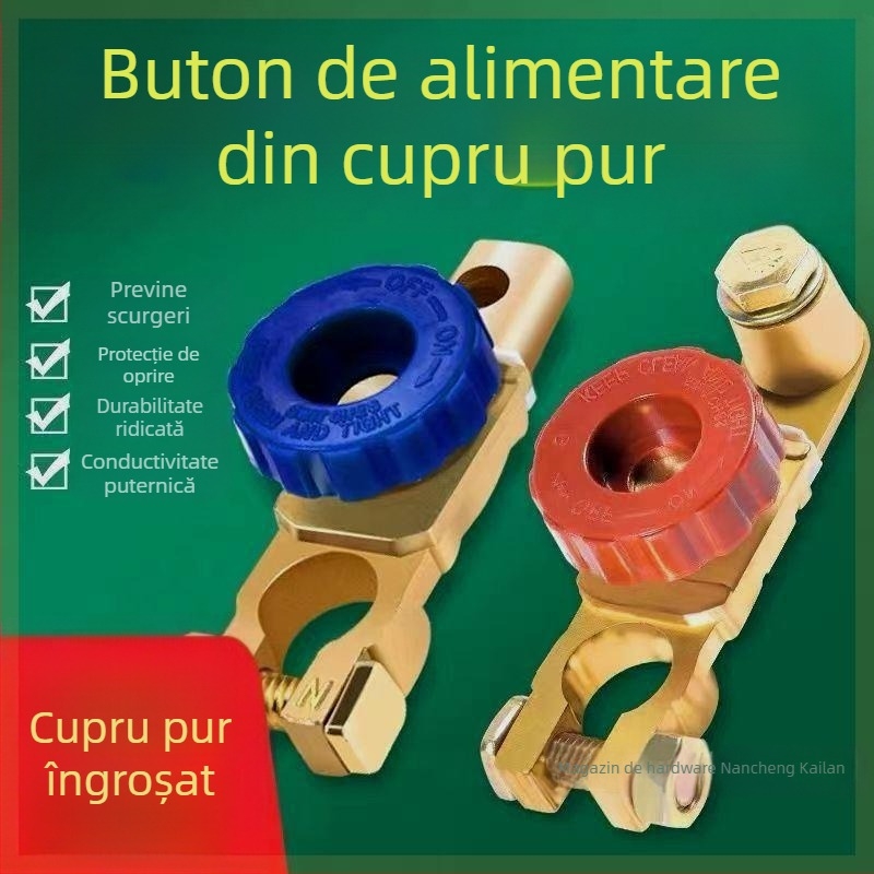 Comutator de deconectare a bateriei auto - Cupru pur, design întărit, clemă anti-scurgeri, protecție terminal baterie