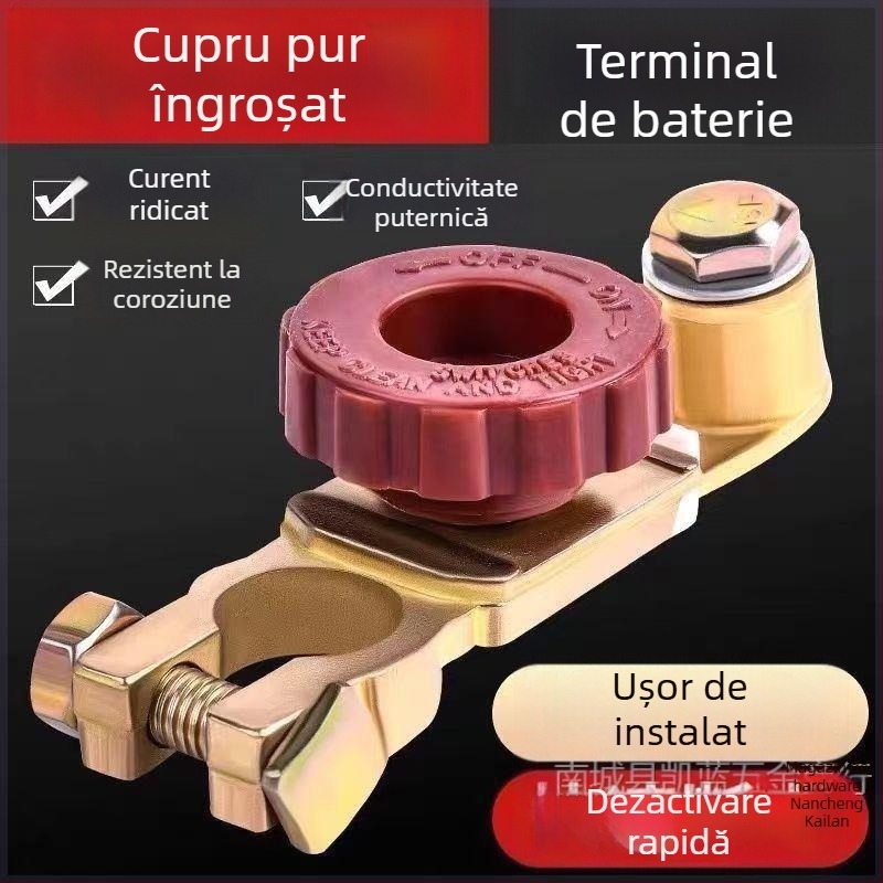 Comutator de deconectare a bateriei auto - Cupru pur, design întărit, clemă anti-scurgeri, protecție terminal baterie