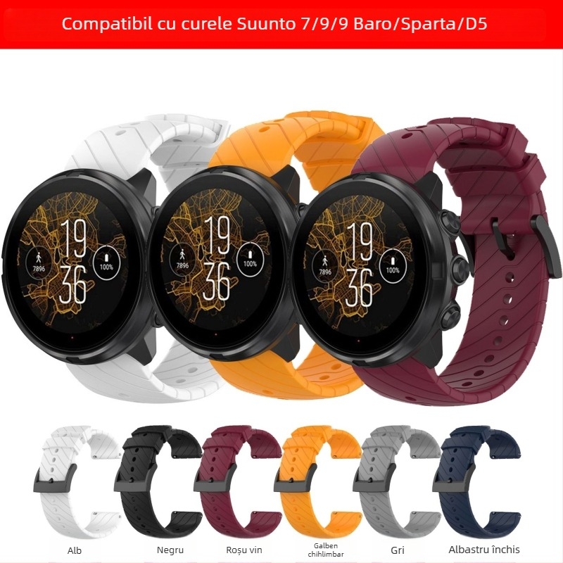 Lisize curea silicon pentru ceas Suunto9 Baro, Suunto7 și D5 — silicon, închidere cu cataramă, 25 g, stil sport