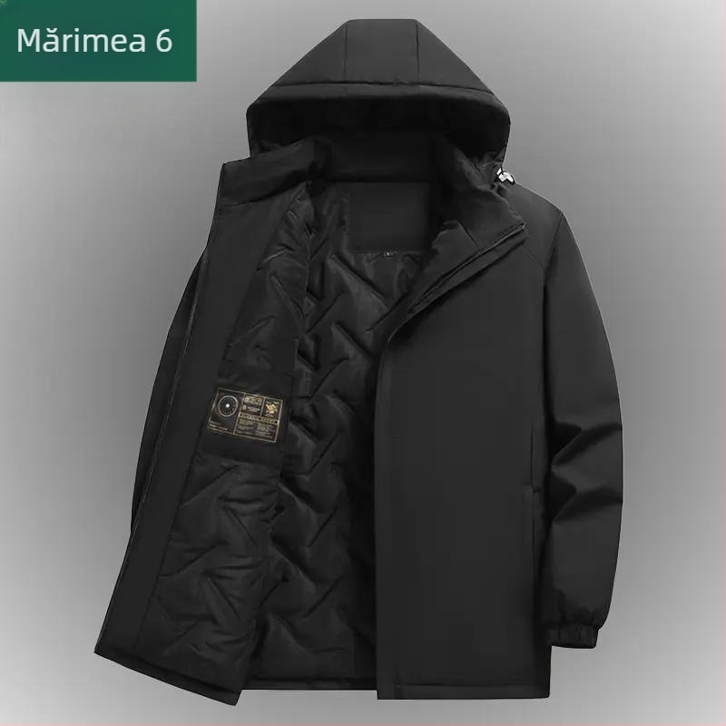 Jachetă pentru bărbați, toamnă-iarnă, groasă, cu guler rever, poliester, stil pentru vârstnici