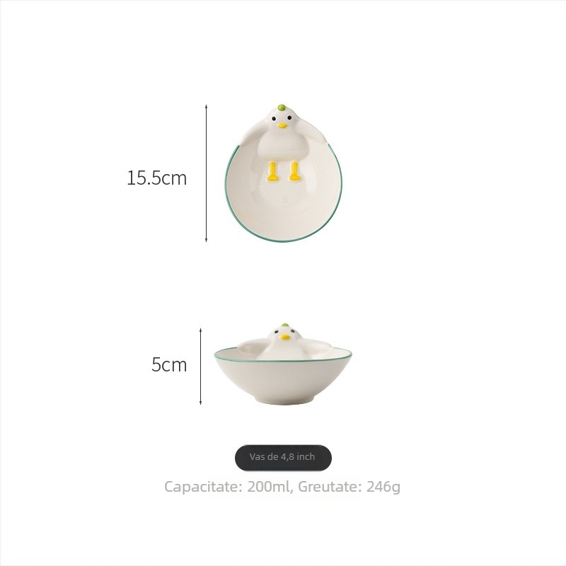 Set de veselă ceramică pentru copii cu design desen animat – Wanjia, ceramică, stil Cartoon, potrivit copiilor