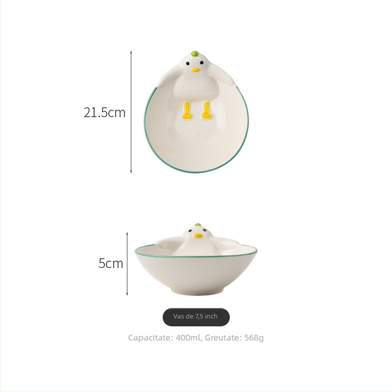 Set de veselă ceramică pentru copii cu design desen animat – Wanjia, ceramică, stil Cartoon, potrivit copiilor