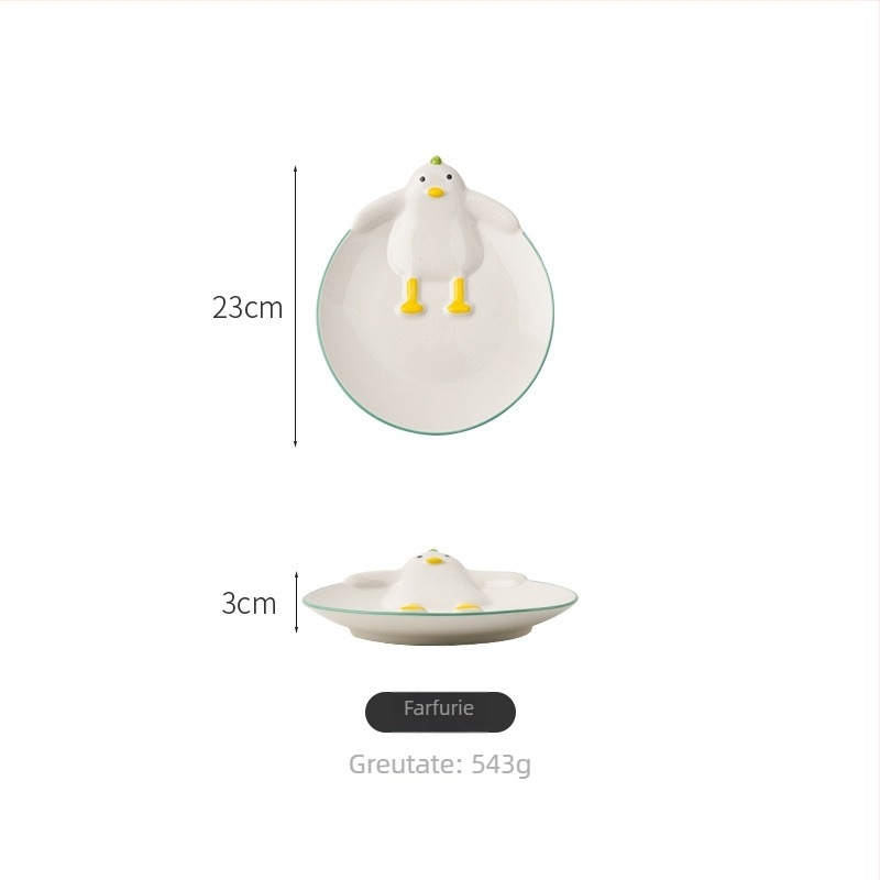 Set de veselă ceramică pentru copii cu design desen animat – Wanjia, ceramică, stil Cartoon, potrivit copiilor