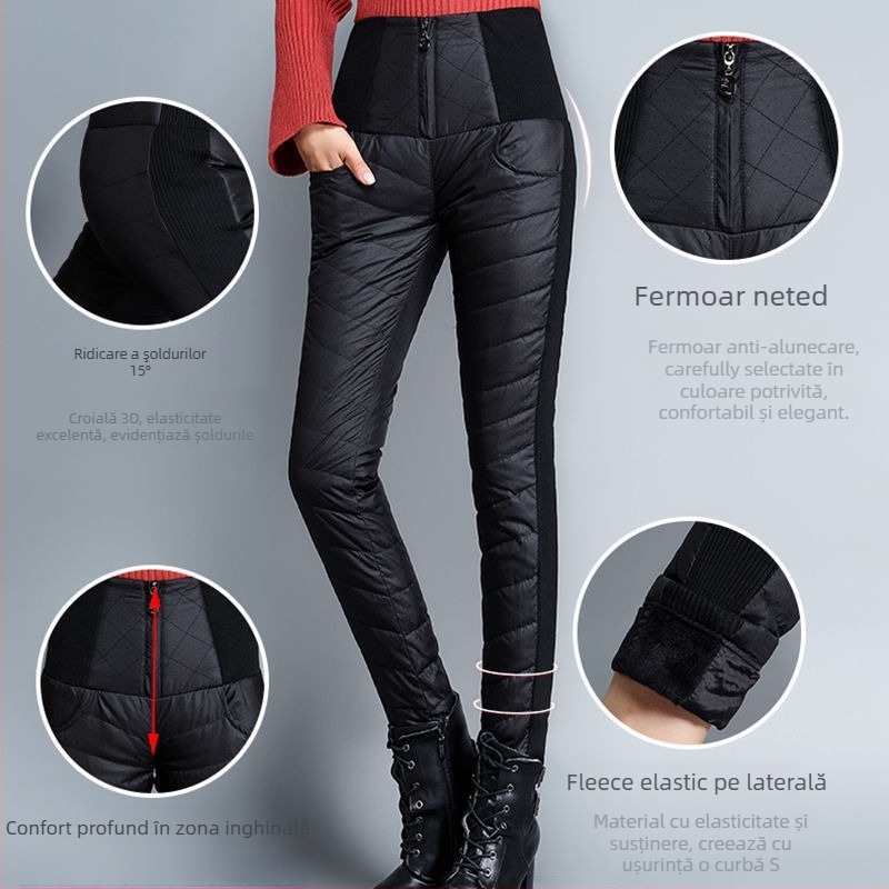 Pantaloni dama talie înaltă, groși și călduroși, termici reversibili, stil coreean, pentru iarnă