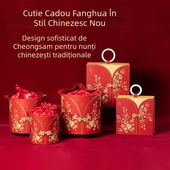 Cutie cadou Seria Youth, stil chinezesc, cu folie de aur pe hârtie specială — pentru domnișoare de onoare și cadouri de nuntă; variante cu deschidere laterală și cutii cilindrice.