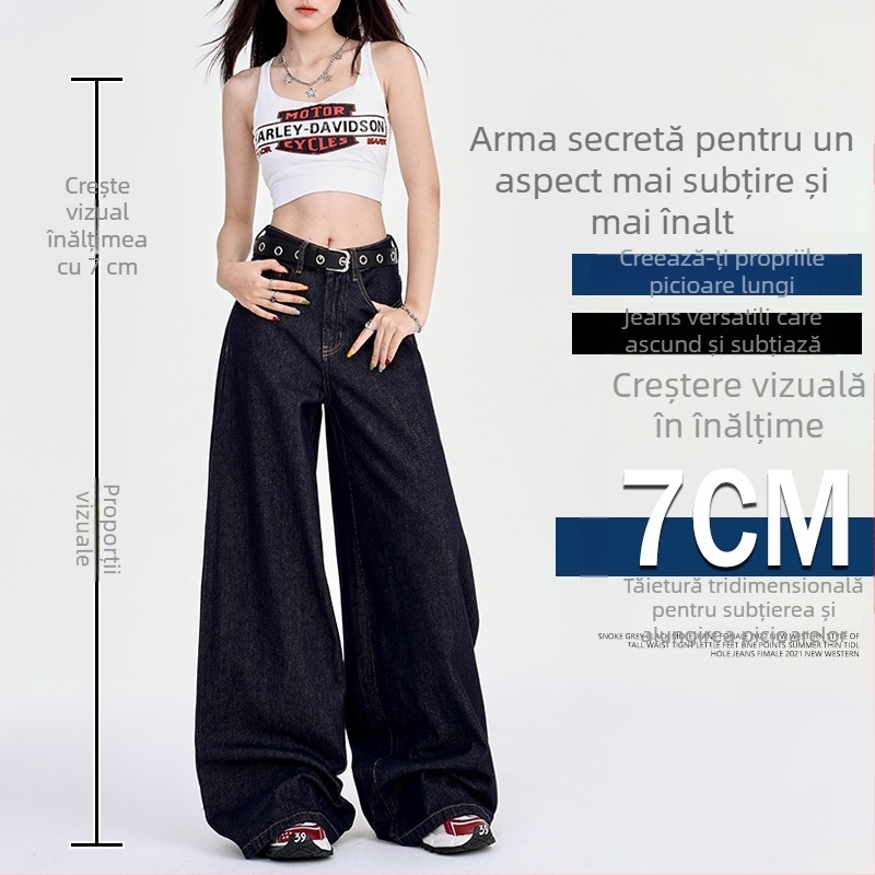 Jeans denim cu croială largă pentru femei, talie înaltă, croială lejeră, stil casual japano-coreean, toamnă 2025