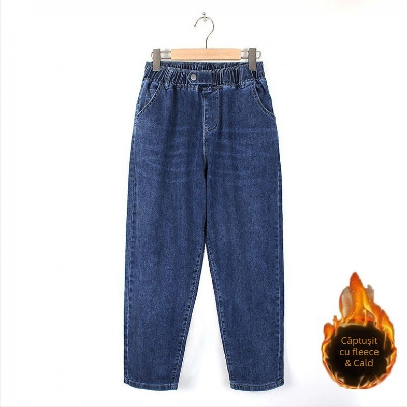 Jeans dama din denim, talie înaltă, croială largă, 95% bumbac, lungime 9 puncte, stil urban