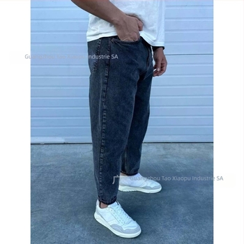 Jeansi pentru bărbați – croi drept lejer, lungime cropped, bumbac, talie medie, fermoar