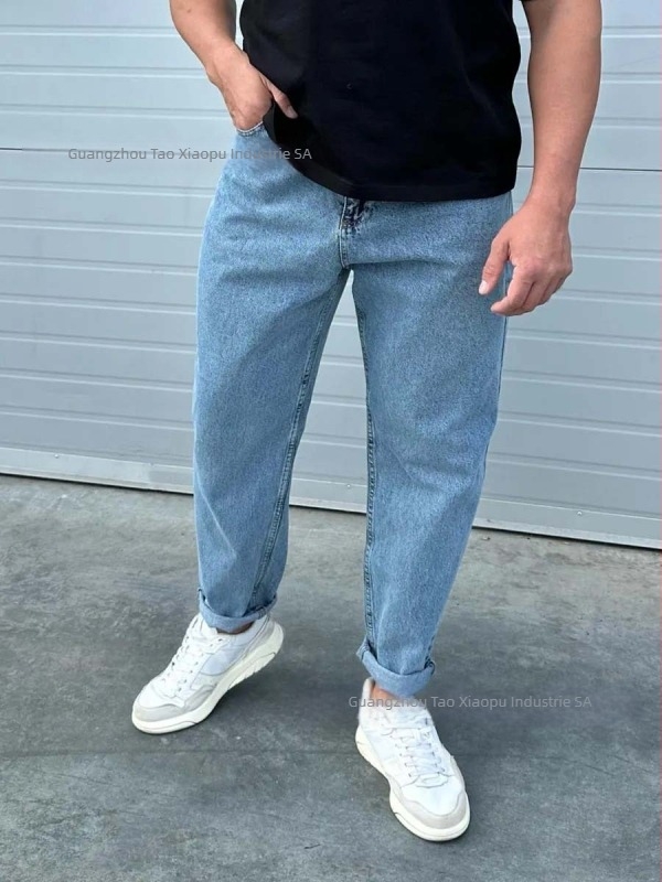 Jeansi pentru bărbați – croi drept lejer, lungime cropped, bumbac, talie medie, fermoar