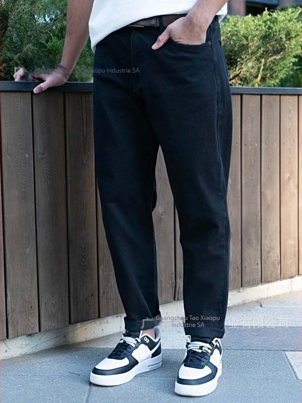 Jeansi pentru bărbați – croi drept lejer, lungime cropped, bumbac, talie medie, fermoar