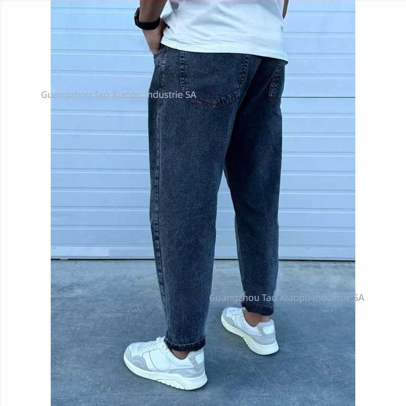 Jeansi pentru bărbați – croi drept lejer, lungime cropped, bumbac, talie medie, fermoar