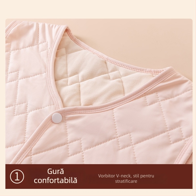 Vestă termică unisex pentru toamnă–iarnă, din poliester, cu strat dublu, căptușeală din fleece și catifea, guler în V