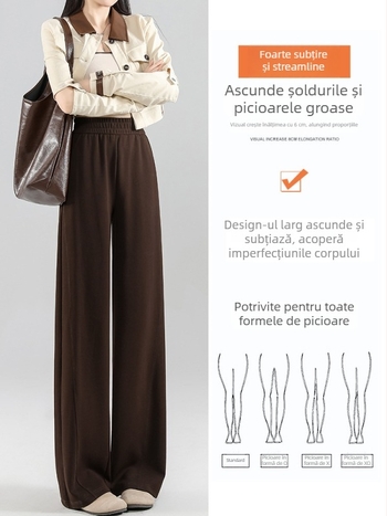 Pantaloni femei cu croială largă, talie înaltă, amestec bumbac-poliester (50–70% bumbac; 30–50% poliester), Primăvara 2025