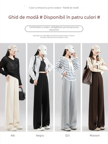 Pantaloni femei cu croială largă, talie înaltă, amestec bumbac-poliester (50–70% bumbac; 30–50% poliester), Primăvara 2025