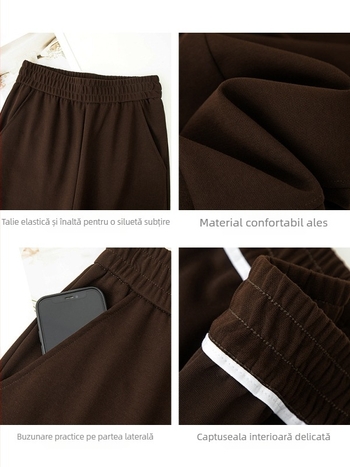 Pantaloni femei cu croială largă, talie înaltă, amestec bumbac-poliester (50–70% bumbac; 30–50% poliester), Primăvara 2025