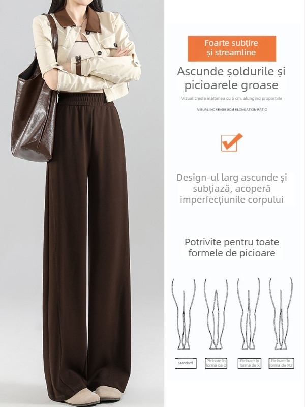 Pantaloni femei cu croială largă, talie înaltă, amestec bumbac-poliester (50–70% bumbac; 30–50% poliester), Primăvara 2025