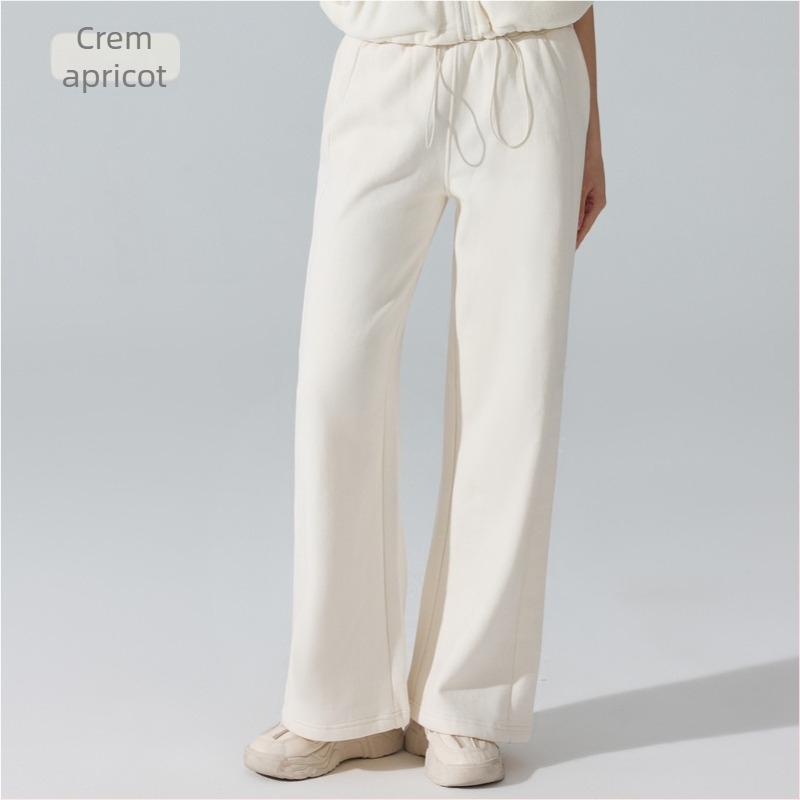 Pantaloni sport căptușiți calzi pentru femei, cu șnur la talie – croială lejeră, lungi, cu tăietură dreaptă, pentru alergat și fitness, iarnă-primăvară-toamnă