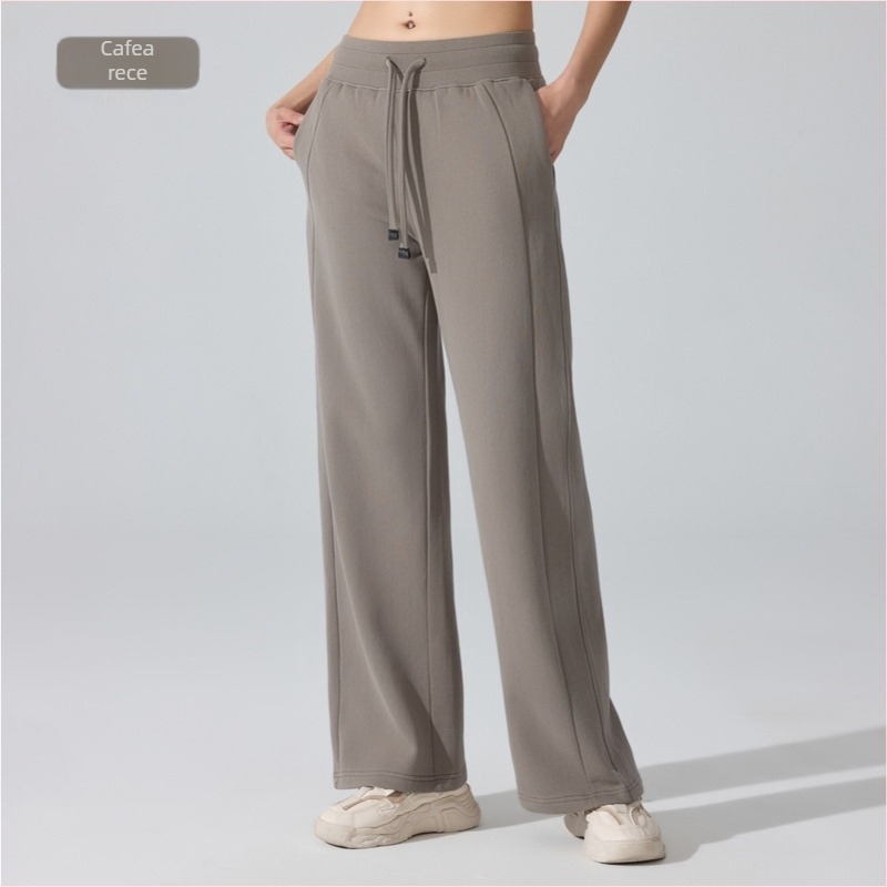 Pantaloni sport căptușiți calzi pentru femei, cu șnur la talie – croială lejeră, lungi, cu tăietură dreaptă, pentru alergat și fitness, iarnă-primăvară-toamnă