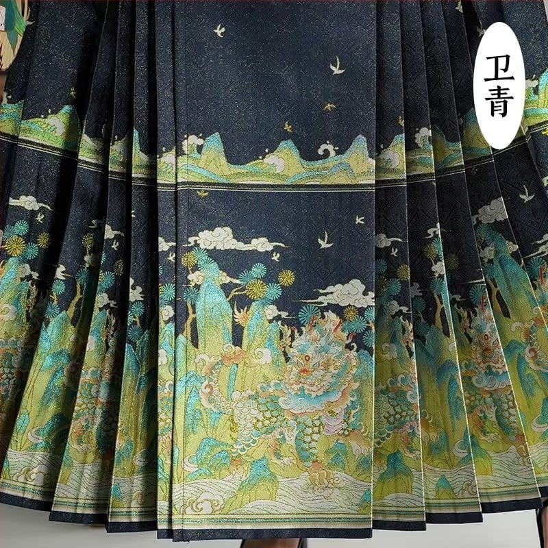 Hanfu în stil național: fustă-panel cu motiv floral Horse-Face în țesătură aurie, stil nou chinezesc, fustă dintr-un singur articol pentru purtare zilnică