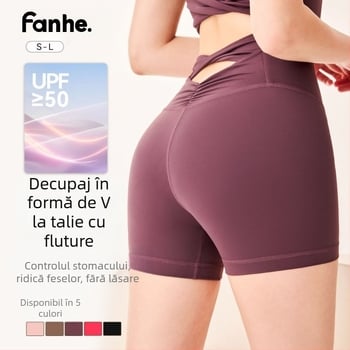 Șorturi de ciclism pentru femei cu talie înaltă și ridicare a feselor, lungime trei sferturi; potrivite pentru antrenament, alergare, yoga și pilates; amestec Nylon 79% + Spandex 20%