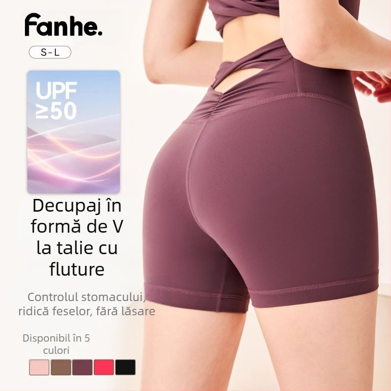 Șorturi de ciclism pentru femei cu talie înaltă și ridicare a feselor, lungime trei sferturi; potrivite pentru antrenament, alergare, yoga și pilates; amestec Nylon 79% + Spandex 20%
