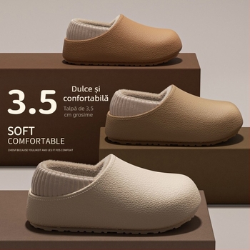 Papuci de iarnă pentru femei din EVA, căptuțiți cu fleece, talpă EVA, talpă groasă, înălțime a tocului mică 1–3 cm
