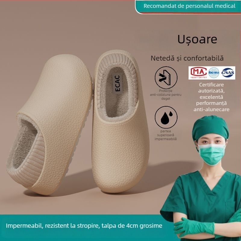 Papuci de iarnă pentru femei din EVA, căptuțiți cu fleece, talpă EVA, talpă groasă, înălțime a tocului mică 1–3 cm