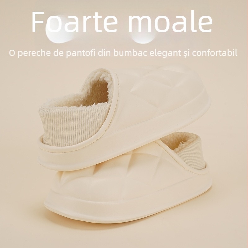 Pantofoare unisex din bumbac, cu căptușeală plușată, talpă EVA, gleznă joasă, pantofi de interior de iarnă