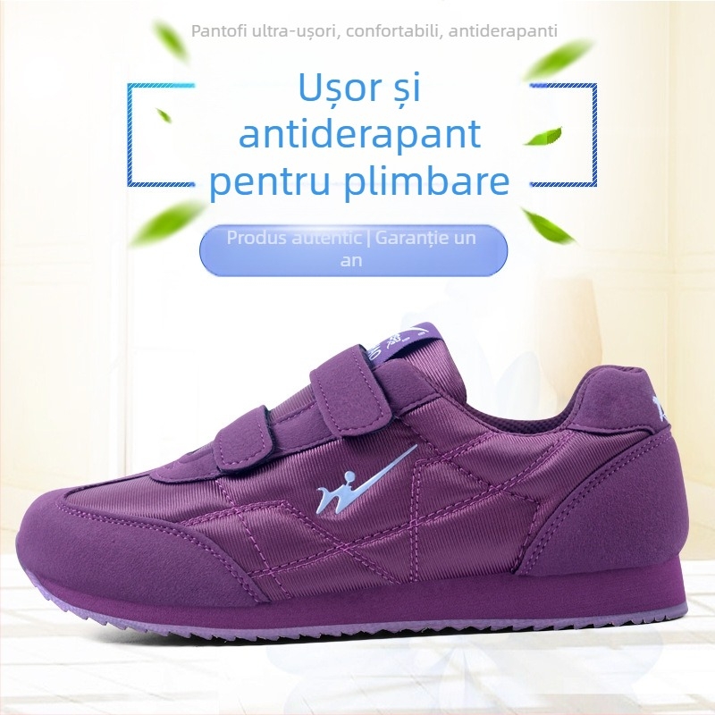 Pantofi de plimbare unisex cu partea superioară din plasă, închidere Velcro, vârf rotund, talpă plată, pentru toamnă