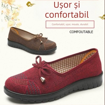 Pantofi de damă din pânză, cu partea superioară din canvas, talpă PVC și toc plat (primăvară–toamnă)