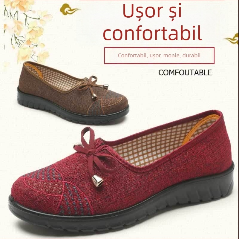 Pantofi de damă din pânză, cu partea superioară din canvas, talpă PVC și toc plat (primăvară–toamnă)