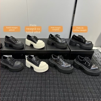 Pantofi Derby platformă pentru femei, piele naturală, șireturi, vârf rotund, talpă groasă, toc 6–8 cm