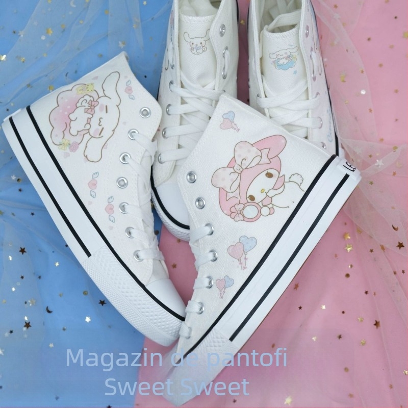 Adidași din pânză cu model desen animat, talpă din cauciuc vulcanizată, gleznă joasă, căptușeală din bumbac, unisex, stil colegial