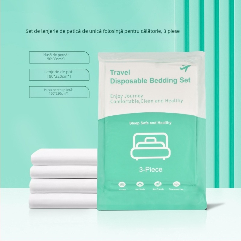 Set de pat de unică folosință pentru hotel, din material nețesut, patru piese