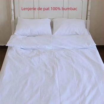Q3Y Set de lenjerie din bumbac pentru pilotă: husă pentru pilotă, cearșaf și fețe de pernă, alb, mărime single, stil hotel