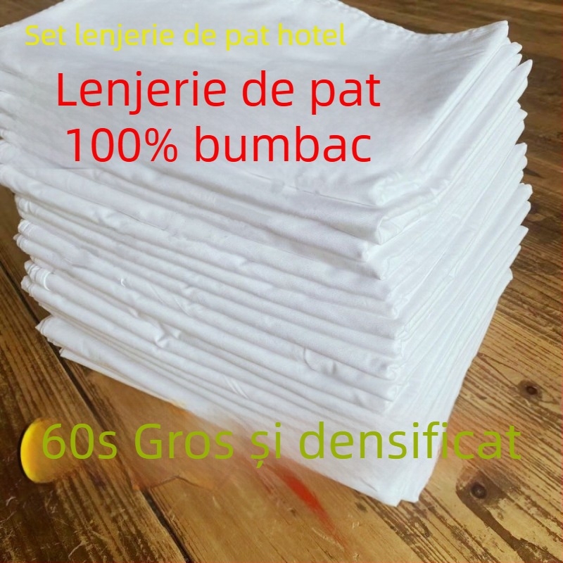 Q3Y Set de lenjerie din bumbac pentru pilotă: husă pentru pilotă, cearșaf și fețe de pernă, alb, mărime single, stil hotel